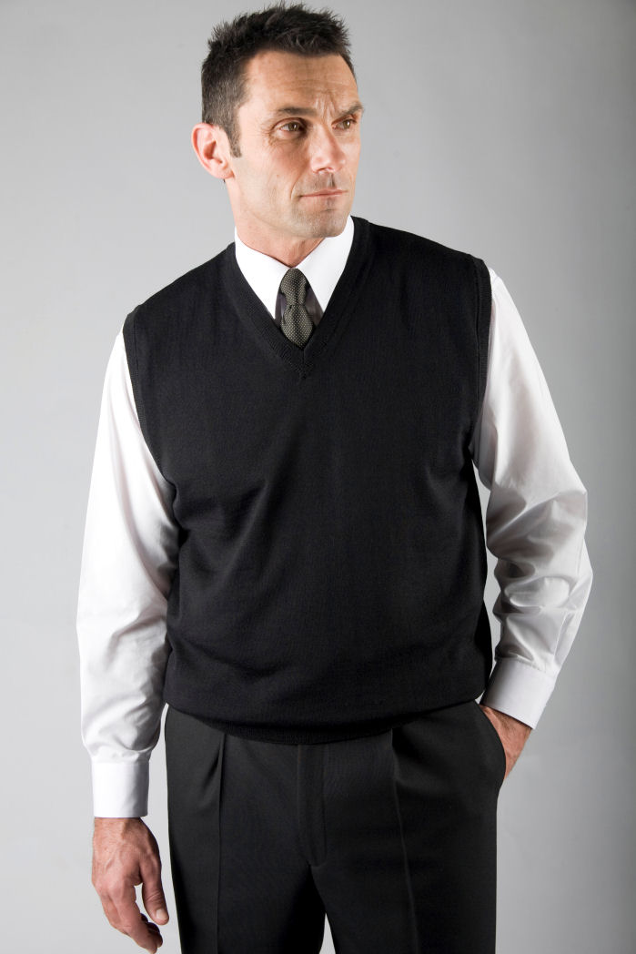  Italian Fine Gauge Merino Wool Black Pilot Uniform Slipover.