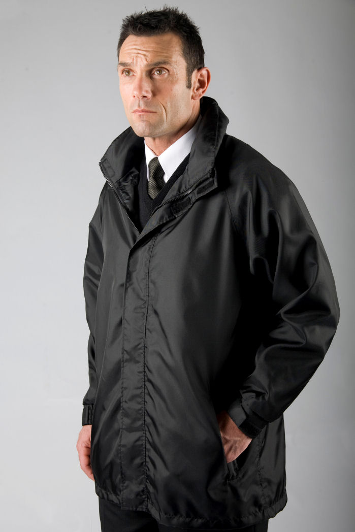  3/4 Length Black Pilot Uniform All Weather Waterproof Coat.