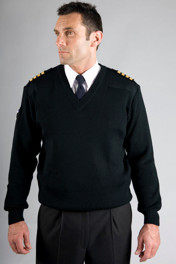  Black Pilot Uniform Military Style Sweater With Shoulder/Elbow P